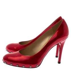 Stuart Weitzman Red Patent Leather Studded Platform Pumps Size 40