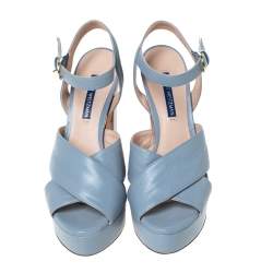 Stuart Weitzman Grey Leather Joni Platform Ankle Strap Sandals Size 38