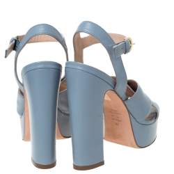 Stuart Weitzman Grey Leather Joni Platform Ankle Strap Sandals Size 38