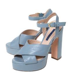 Stuart Weitzman Grey Leather Joni Platform Ankle Strap Sandals Size 38