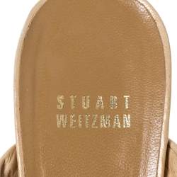 Stuart Weitzman Beige Twist Leather And Silver Glitter Platform Slide Sandals Size 39.5