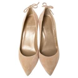 Pre Owned حذاء كعب عالي ستيورات وايتزمان بمقدمة مدببة جلد و سويدي بيج مقاس 38