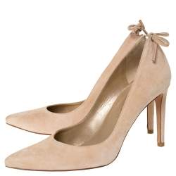 Pre Owned حذاء كعب عالي ستيورات وايتزمان بمقدمة مدببة جلد و سويدي بيج مقاس 38