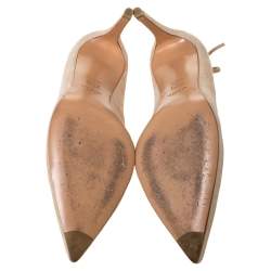 Pre Owned حذاء كعب عالي ستيورات وايتزمان بمقدمة مدببة جلد و سويدي بيج مقاس 38