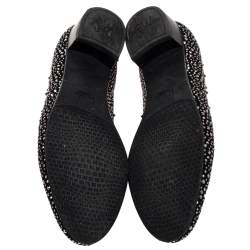 Pre Owned Stuart Weitzman Black Embellished Suede Leather Slip On Smoking Slippers Size 40