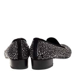 Pre Owned Stuart Weitzman Black Embellished Suede Leather Slip On Smoking Slippers Size 40