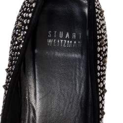 Pre Owned Stuart Weitzman Black Embellished Suede Leather Slip On Smoking Slippers Size 40