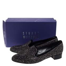 Pre Owned Stuart Weitzman Black Embellished Suede Leather Slip On Smoking Slippers Size 40