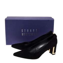 Stuart Weitzman Black Goosebump Effect Suede Block Heel Pointed Pumps Size 36