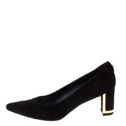 Stuart Weitzman Black Goosebump Effect Suede Block Heel Pointed Pumps Size 36