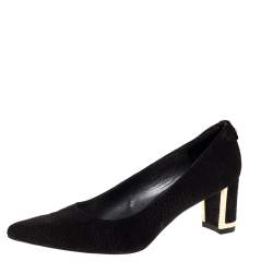 Stuart Weitzman Black Goosebump Effect Suede Block Heel Pointed Pumps Size 36