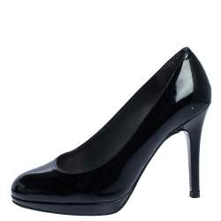  Stuart Weitzman Black Patent 'The Blog' Platform Pumps Size 36