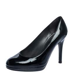  Stuart Weitzman Black Patent 'The Blog' Platform Pumps Size 36