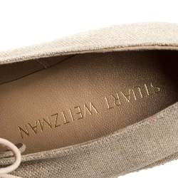 Stuart Weitzman Beige Canvas Lace Up Flat Platform Oxford Size 37