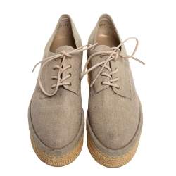 Stuart Weitzman Beige Canvas Lace Up Flat Platform Oxford Size 37