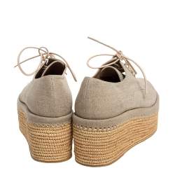 Stuart Weitzman Beige Canvas Lace Up Flat Platform Oxford Size 37