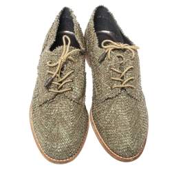Stuart Weitzman Green Raffia Lace Up Oxfords Size 39