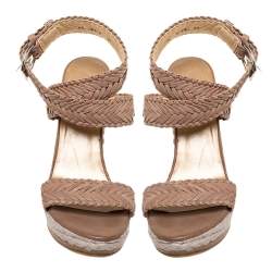 Stuart Weitzman Beige Leather And Espadrille Ankle Wrap Wedges Size 39