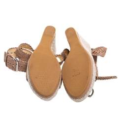 Stuart Weitzman Beige Leather And Espadrille Ankle Wrap Wedges Size 39
