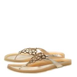 Pre Owned Stuart Weitzman Puppy Luv Gold Leather And PVC Crystal Embellished Thong Flat Sandals Size 41