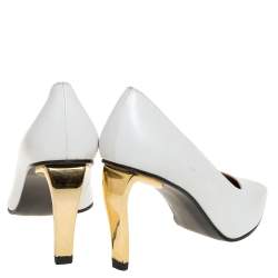 Pre Owned Stuart Weitzman White Leather Vintage Bella Pumps Size 38