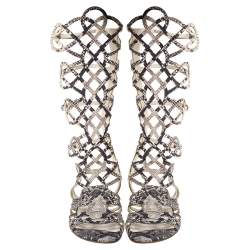 Stuart Weitzman Grey Snakeskin Effect Leather Aphrodite Gladiator Flat Sandals Size 38