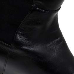 Stuart Weitzman Black Leather And Stretch Fabric Knee Length Flat Boots Sze 38.5 