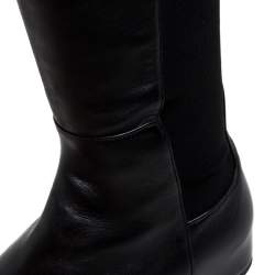 Stuart Weitzman Black Leather And Stretch Fabric Knee Length Flat Boots Sze 38.5 