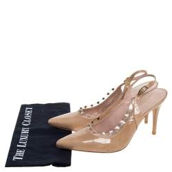 Stuart Weitzman Beige Patent Leather Moonglow Slingback Pumps Size 40