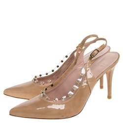 Stuart Weitzman Beige Patent Leather Moonglow Slingback Pumps Size 40