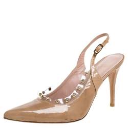 Stuart Weitzman Beige Patent Leather Moonglow Slingback Pumps Size 40
