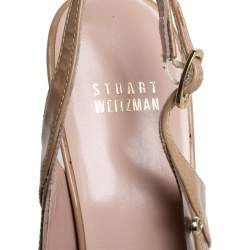 Stuart Weitzman Beige Patent Leather Moonglow Slingback Pumps Size 40