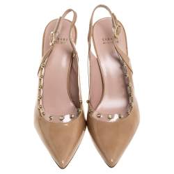 Stuart Weitzman Beige Patent Leather Moonglow Slingback Pumps Size 40