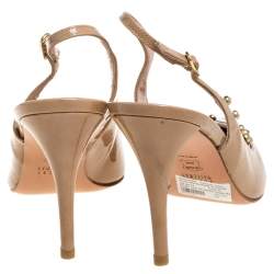 Stuart Weitzman Beige Patent Leather Moonglow Slingback Pumps Size 40