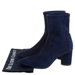 Pre Owned Stuart Weitzman Navy Blue Suede The Margot 75 Ankle Boots Size 40.5