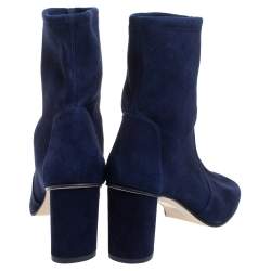 Pre Owned Stuart Weitzman Navy Blue Suede The Margot 75 Ankle Boots Size 40.5