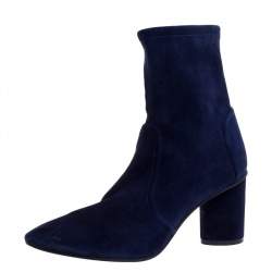 Pre Owned Stuart Weitzman Navy Blue Suede The Margot 75 Ankle Boots Size 40.5
