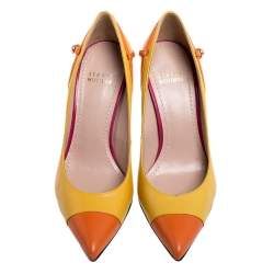 Stuart Weitzman Yellow/Orange Leather Buckle Pointed Toe Pumps Size 37