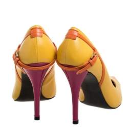 Stuart Weitzman Yellow/Orange Leather Buckle Pointed Toe Pumps Size 37