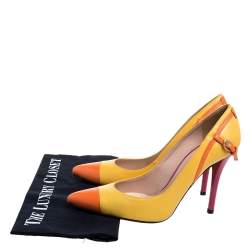 Stuart Weitzman Yellow/Orange Leather Buckle Pointed Toe Pumps Size 37