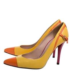 Stuart Weitzman Yellow/Orange Leather Buckle Pointed Toe Pumps Size 37