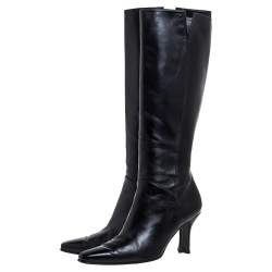 Pre Owned Stuart Weitzman Black Leather Zipped Knee High Boots Size 38 