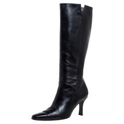 Pre Owned Stuart Weitzman Black Leather Zipped Knee High Boots Size 38 