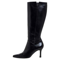 Pre Owned Stuart Weitzman Black Leather Zipped Knee High Boots Size 38 