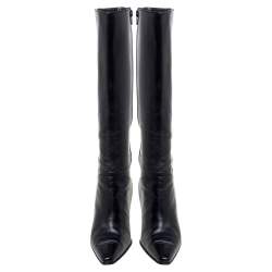 Pre Owned Stuart Weitzman Black Leather Zipped Knee High Boots Size 38 