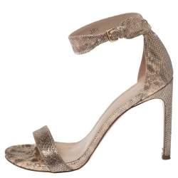 مملوكة مسبقًا Stuart Weitzman Beige Shimmery Fabric Back Up Tiz Sandals Size 38.5