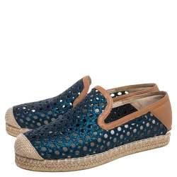Pre Owned Stuart Weitzman Metallic Blue Glitter Laser Cut County Espadrilles Size 35