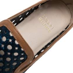 Pre Owned Stuart Weitzman Metallic Blue Glitter Laser Cut County Espadrilles Size 35