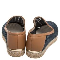 Pre Owned Stuart Weitzman Metallic Blue Glitter Laser Cut County Espadrilles Size 35