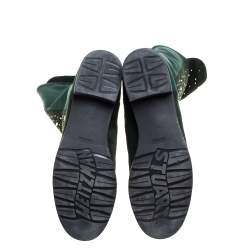 Stuart Weitzman Green Suede And Fabric Crystal/Stud Embellished High Boots Size 41